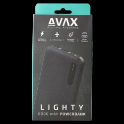 AVAX 8.000 mAh power bank, 2XUSB, Type- C kábellel, PB103B LIGHTY, fekete